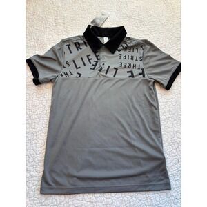 Adidas Boys Gray Polo Shirt Three Stripes Graphic Size Medium #461